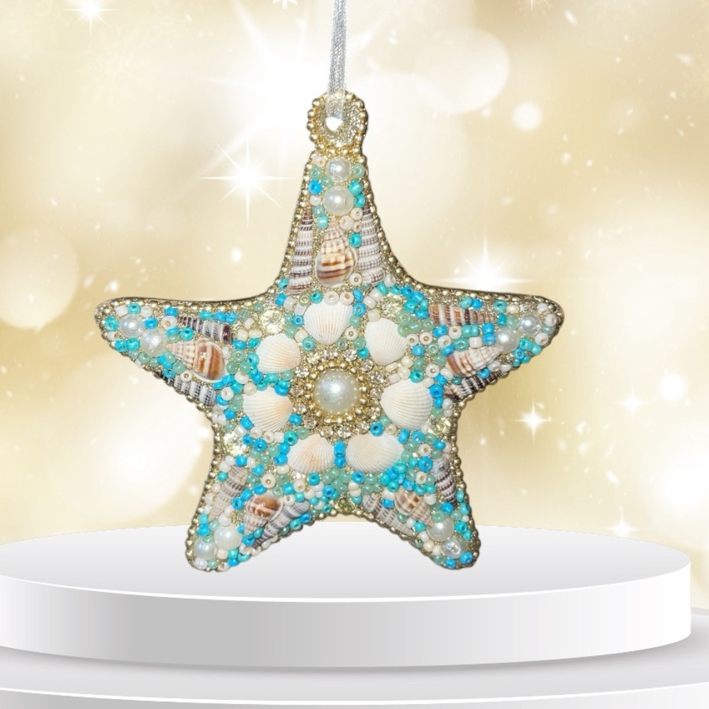 Pier 1 Vintage Star Shaped Shell and Bead Ornament